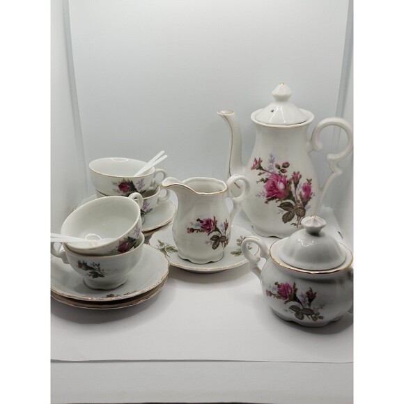 Royal Sealy Moss Rose China Mini Teapot, Creamer & Sugar w/Lid Made in Japan - Picture 1 of 16